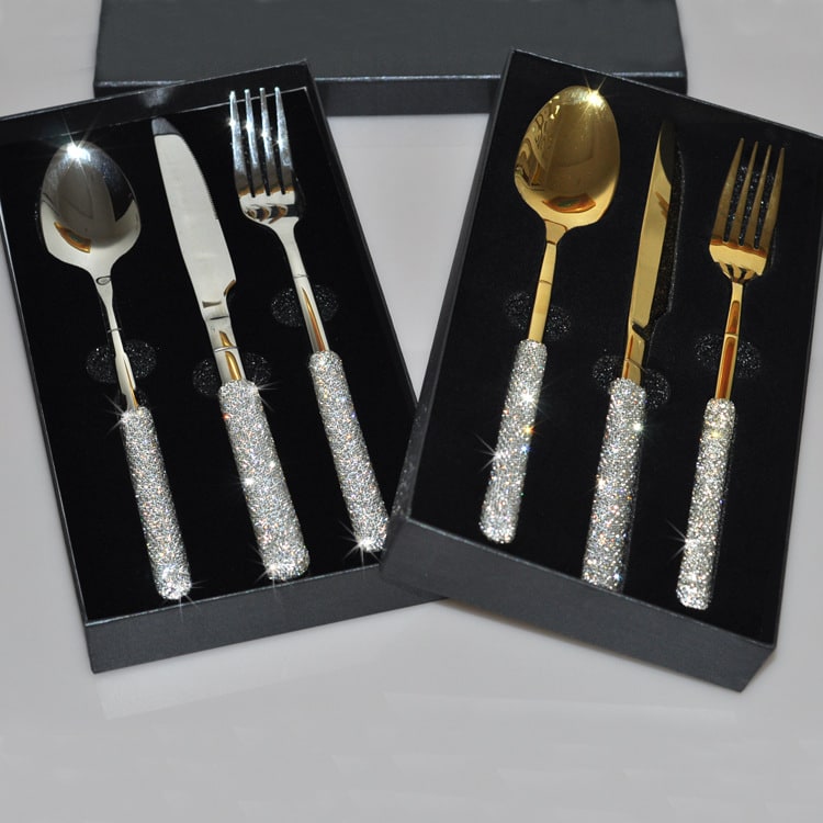 18/10 Stainless Steel Flatware Set with Rhinestone-Encrusted Handles