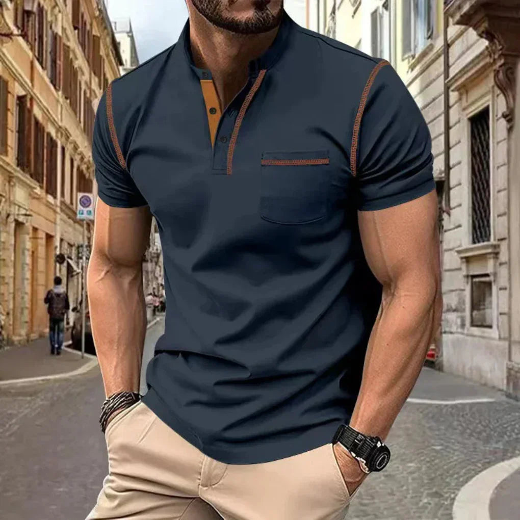 Charly | Men's Band Collar Polo Shirt with Pocket