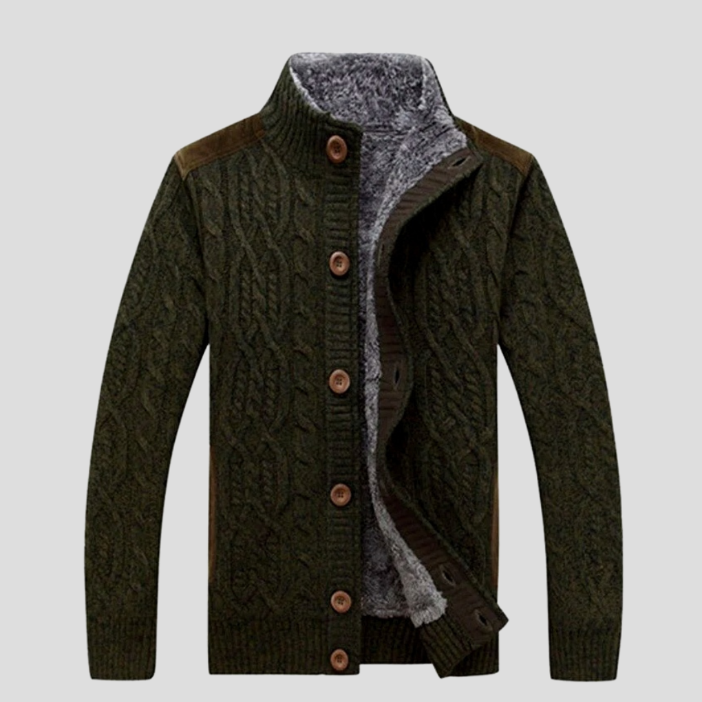 Charly | Men's Cable Knit Button Cardigan with Fleece Lining