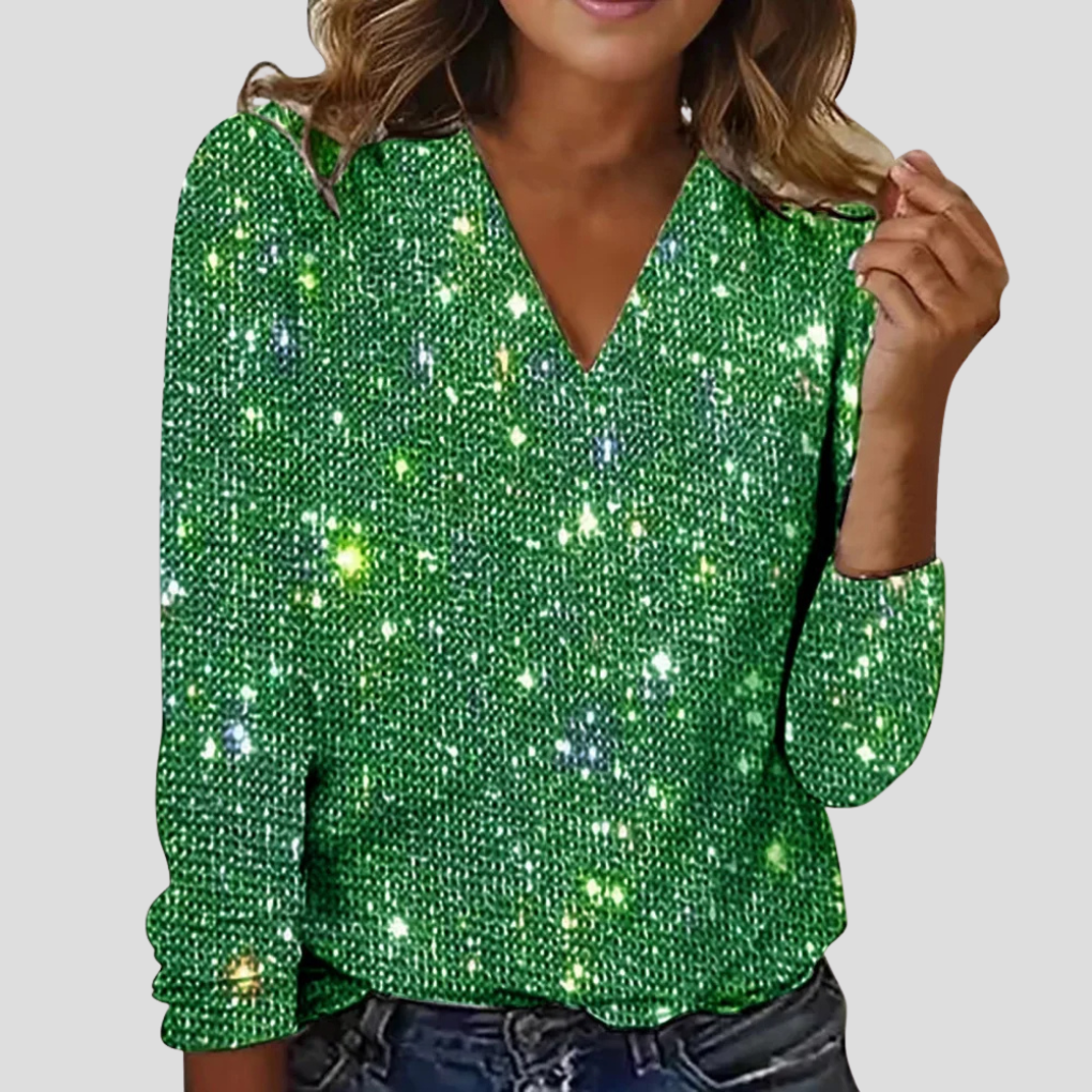 Charly | Women's Glitter V-Neck Long Sleeve Top