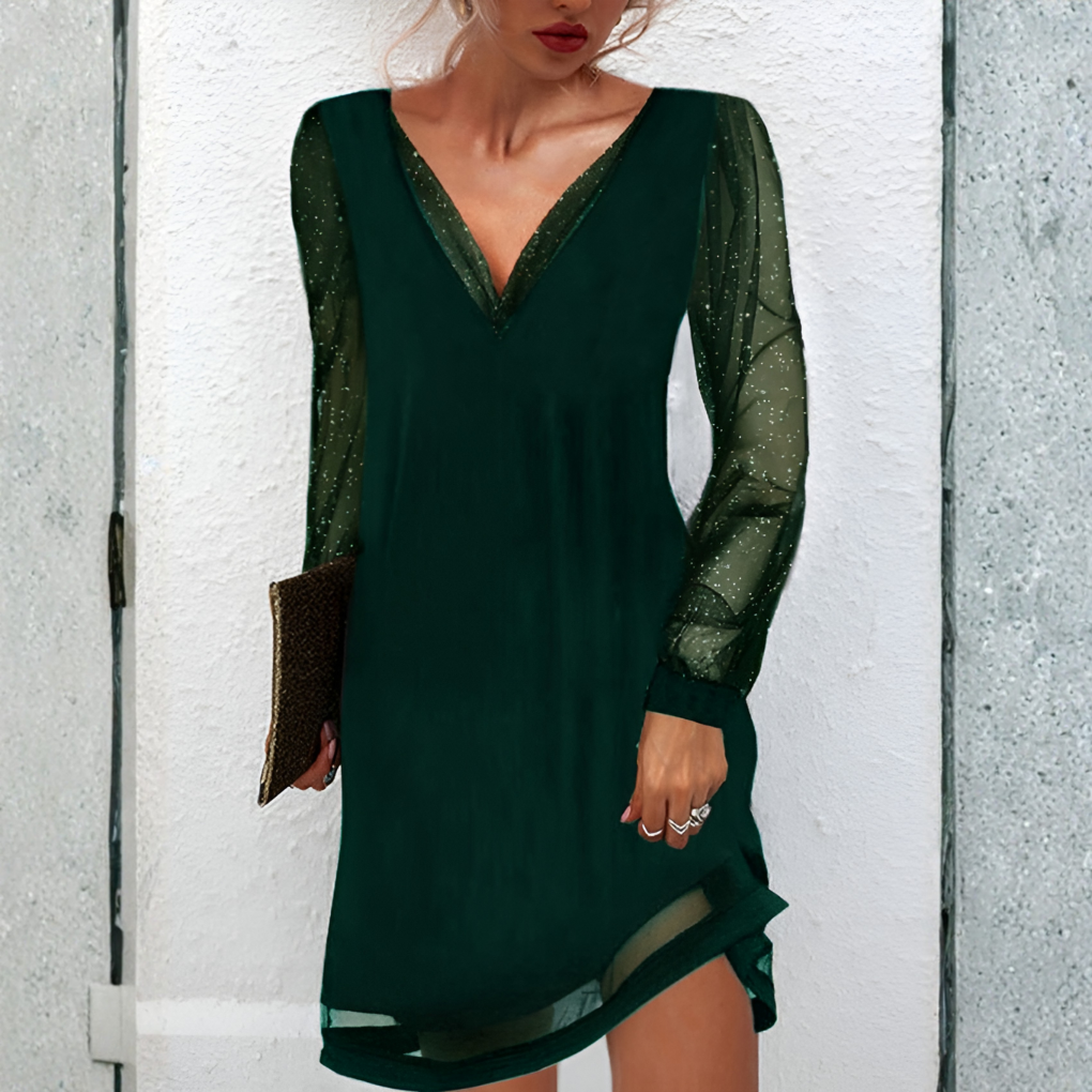 Charly | Women's Sheer Sleeve V-Neck Mini Dress