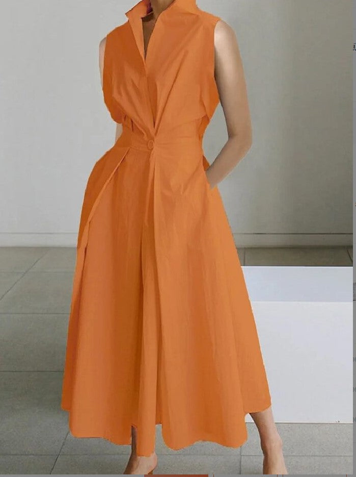 Charly | Women's Sleeveless Lapel Midi Dress