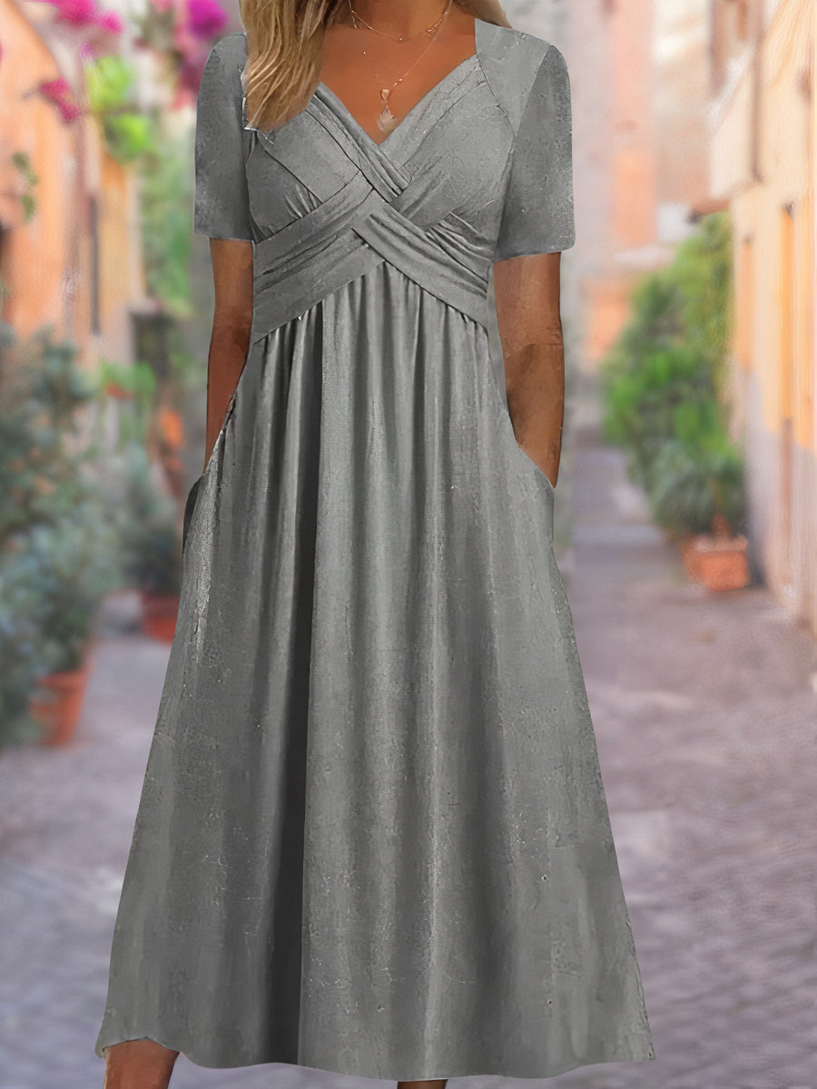 Charly | Women's V-Neck Midi Dress with Crisscross Bodice