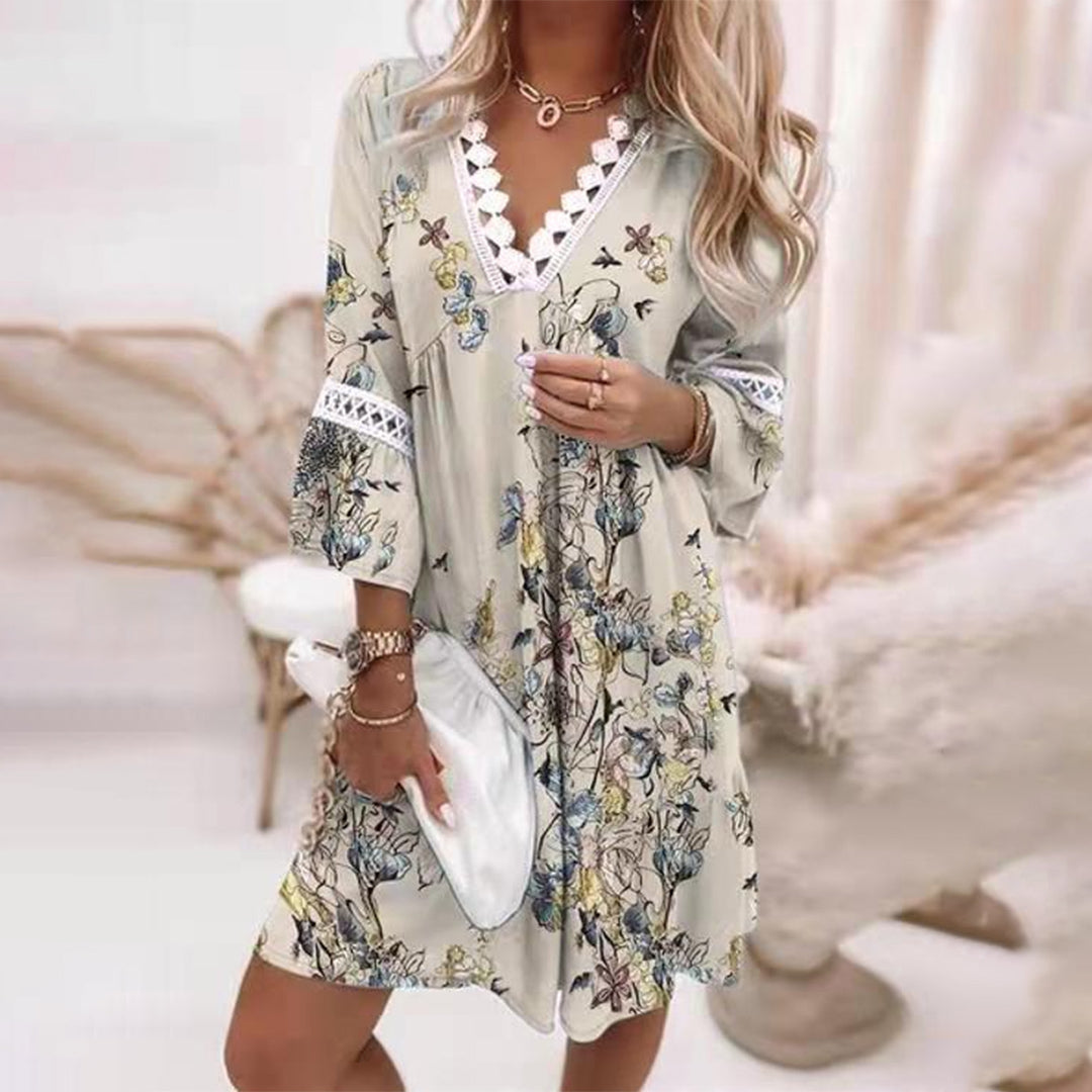 Charly | Women's V-Neck Mini Dress with Crochet Trim