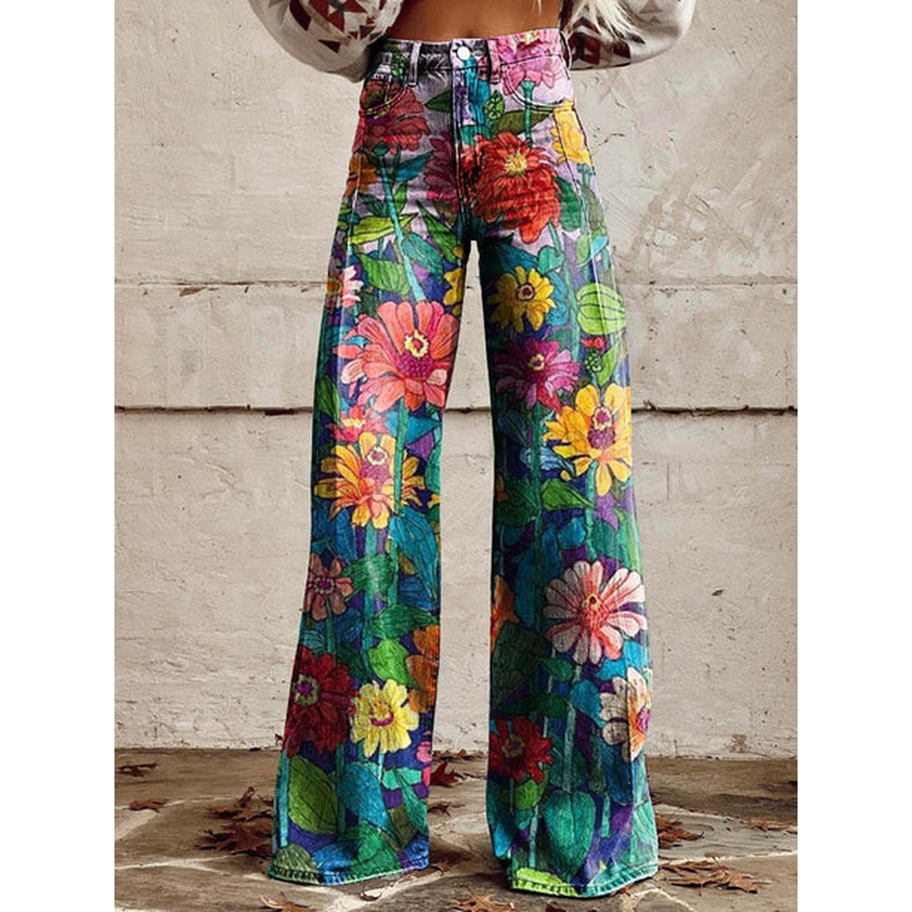 Charly | Women's Wide Leg Jeans - Floral & Print