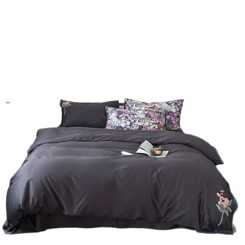Cotton Sateen Bedding Set with Floral Embroidery