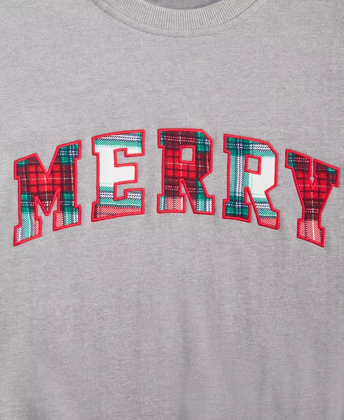 Extra-Long Merry Plaid Sweatshirt with Soft Stretch