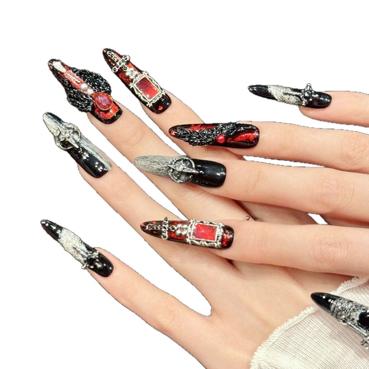 Gothic-Themed Press-On Nail Art Set