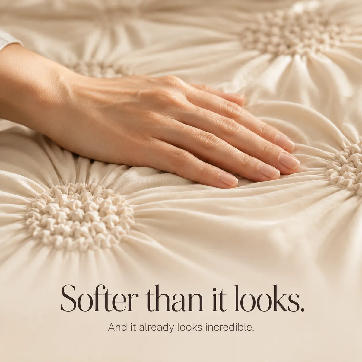 Ivory Tufted Rosette Comforter Cover Set with Shams