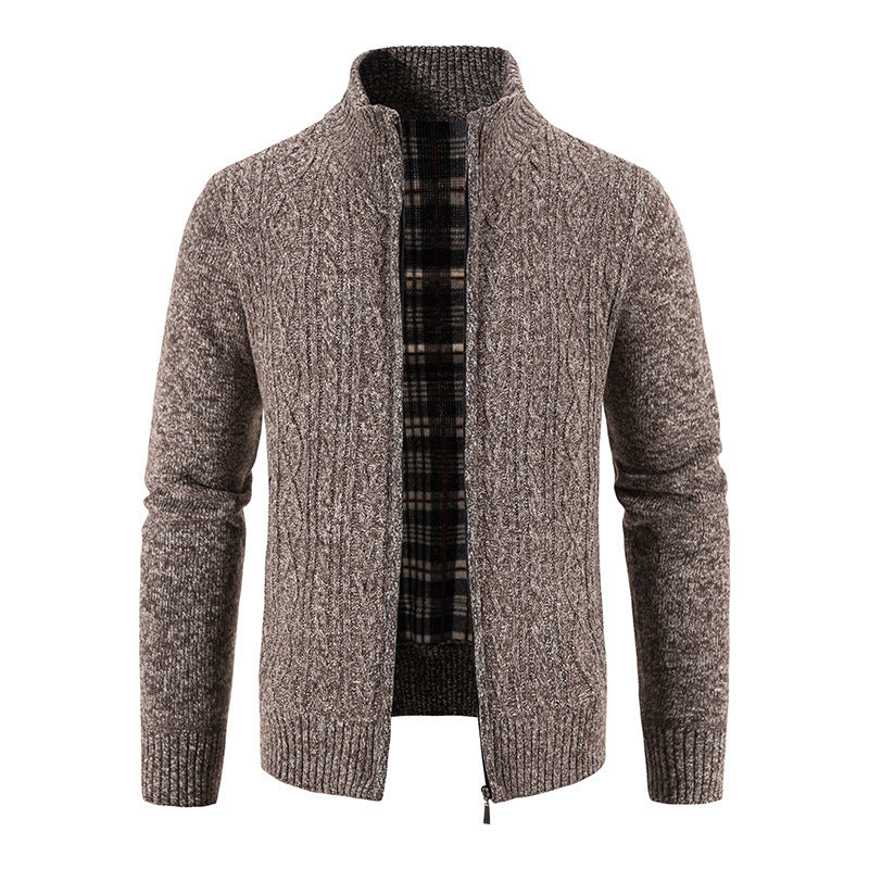 Men's High-Collar Textured Cardigan