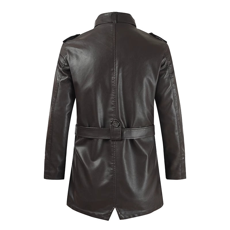 Men's Long Leather Coat – Comfortable Fit and Elegant Style for Winter