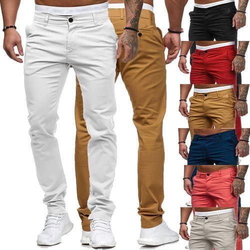 Men's Slim-Fit Cotton Stretch Chinos with Mid Rise and Comfort Waistband