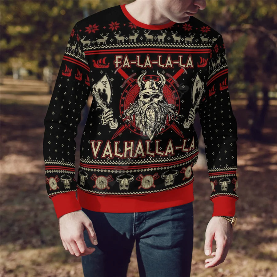Men's Viking Ugly Christmas Sweater with Yule Tattoo Odin Print – Pullover, Hoodie or Cardigan
