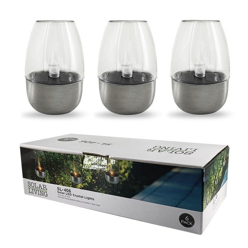 Pair of Flameless LED Glass Votive Lanterns with Realistic Flickering Flame and Metal Base