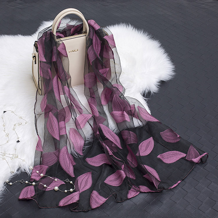 Silk Scarf with Cut-Out Floral Motif