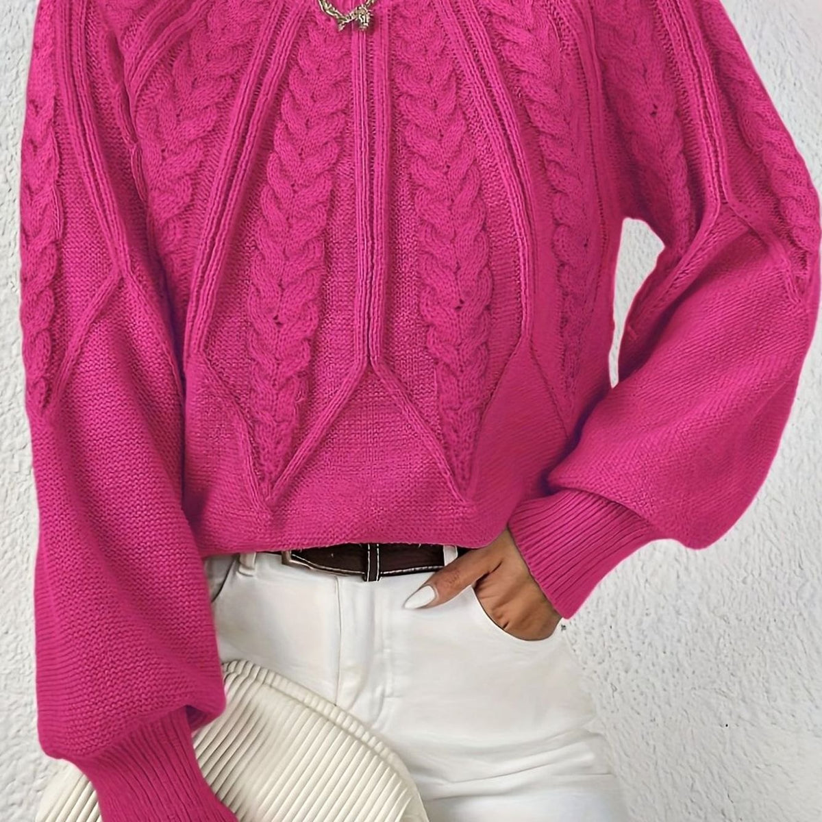 Women's Cable-Knit Raglan-Sleeve Round-Neck Sweater