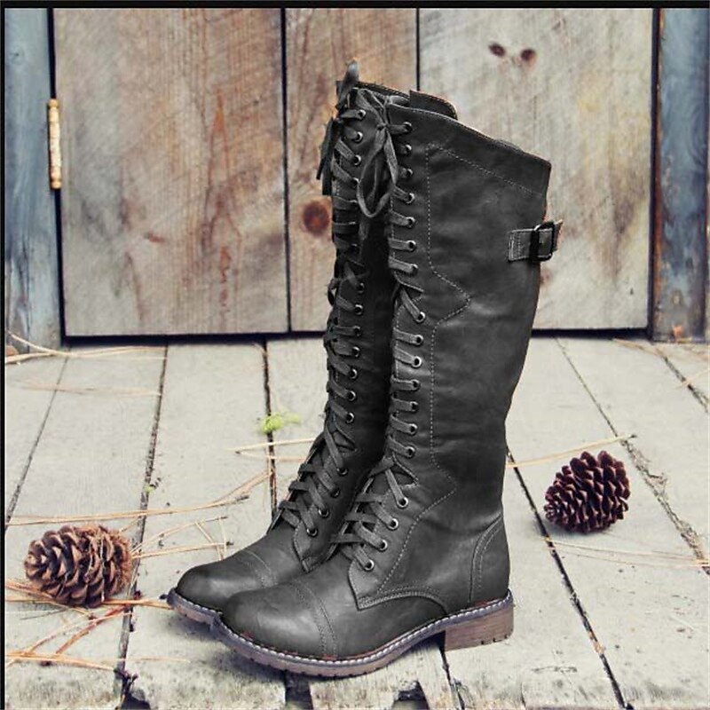 Women's Classic Lace-Up Leather Riding Boots