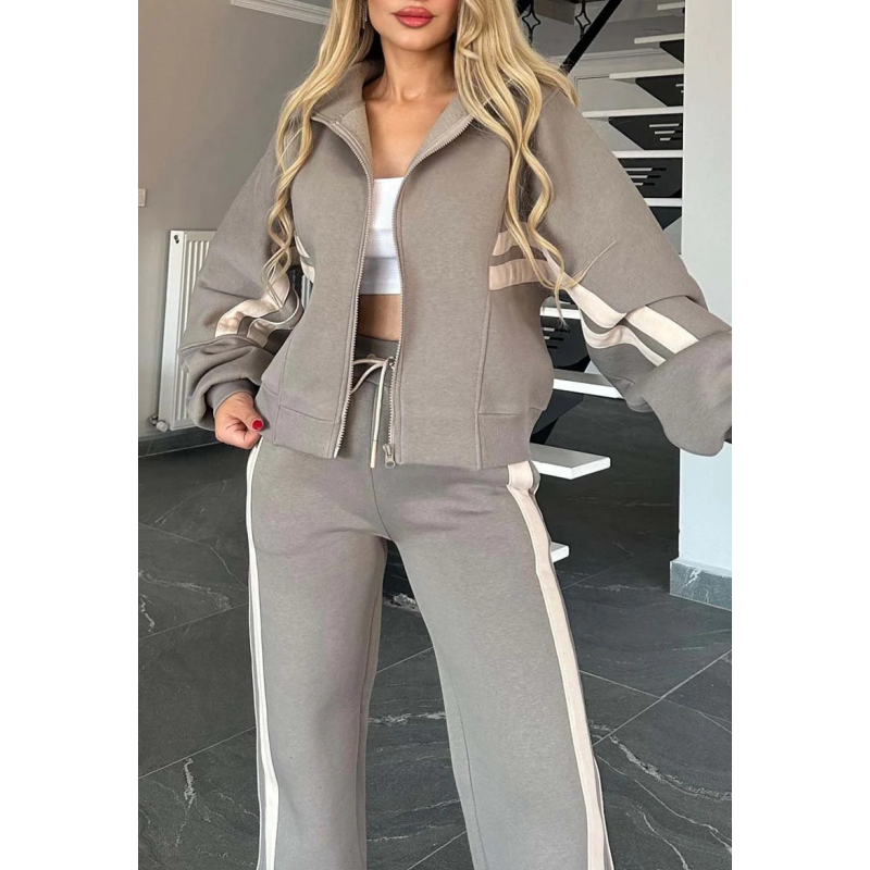 Women's Contrast Stripe Zip-Up Lounge Tracksuit Set