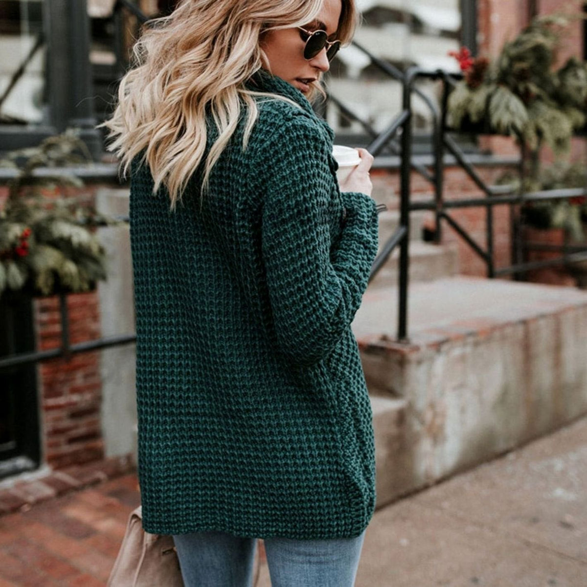 Women's Cowl-Neck Wrap-Front Chunky Knit Cardigan Sweater