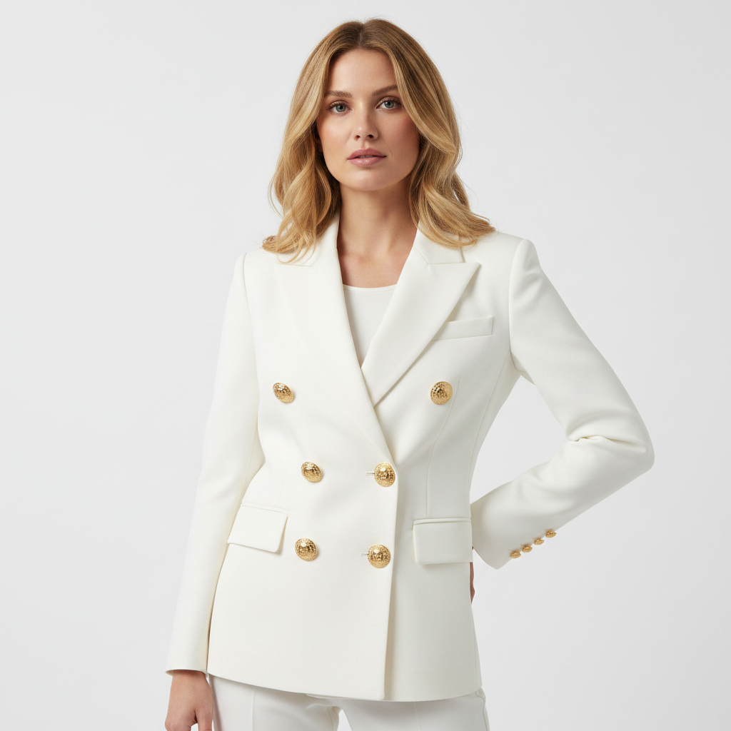 Women's Double-Breasted Blazer with Buttons - Elegant Long-Sleeve Suit Jacket