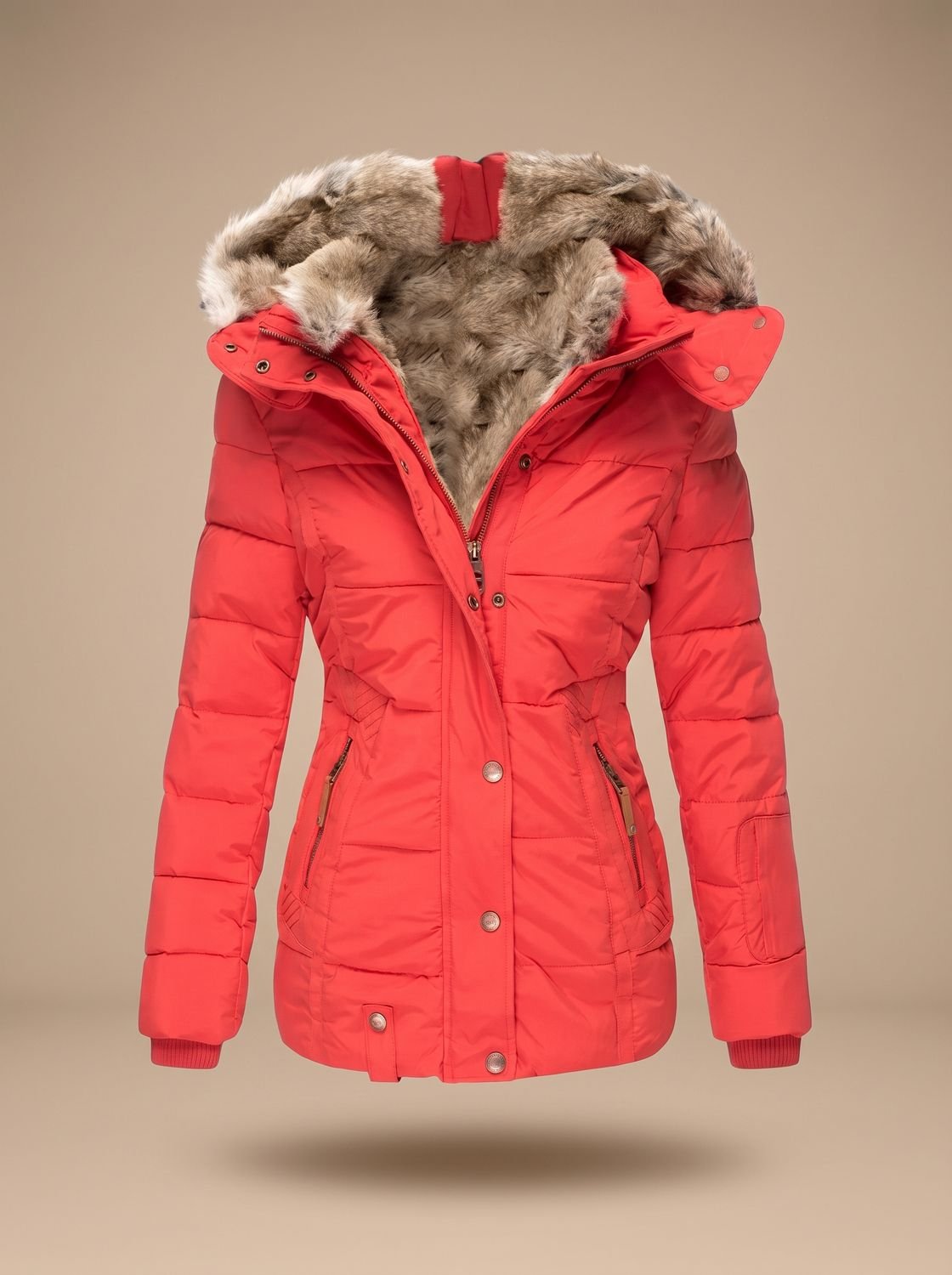 Women's Faux-Fur Hooded Quilted Puffer Winter Coat