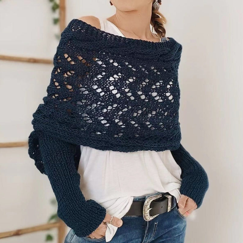 Women's Knitted Scarf with Sleeves