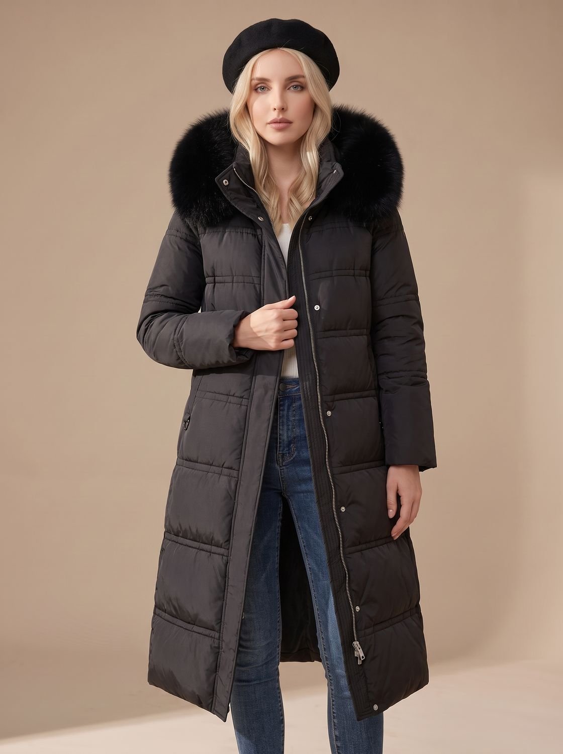 Women's Long Puffer Parka Winter Coat with Fur Hood