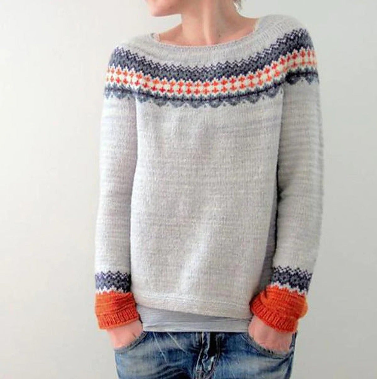 Women's Loose-Fit Norwegian Pattern Sweater