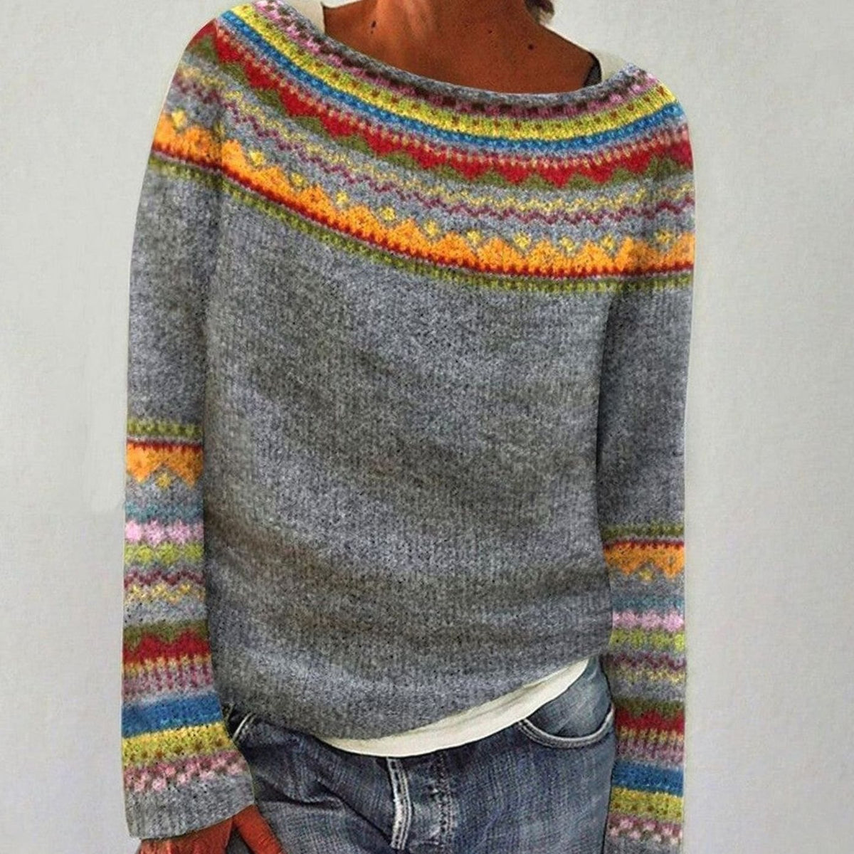 Women's Merino Wool Fair Isle Knit Sweater Pullover