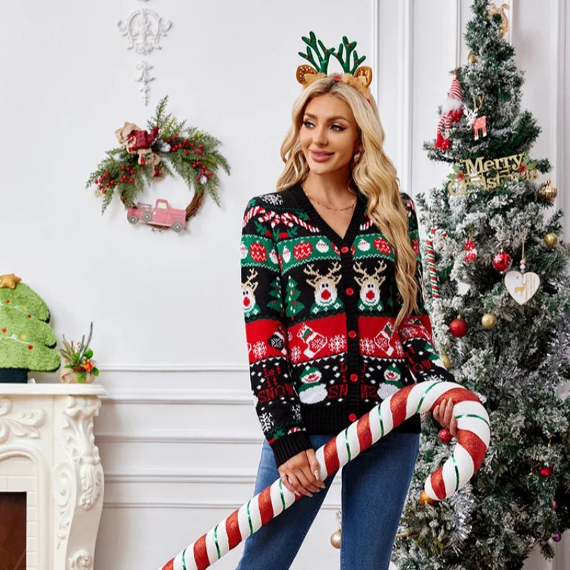Women's Merry Christmas Holiday Knit Cardigan Sweater