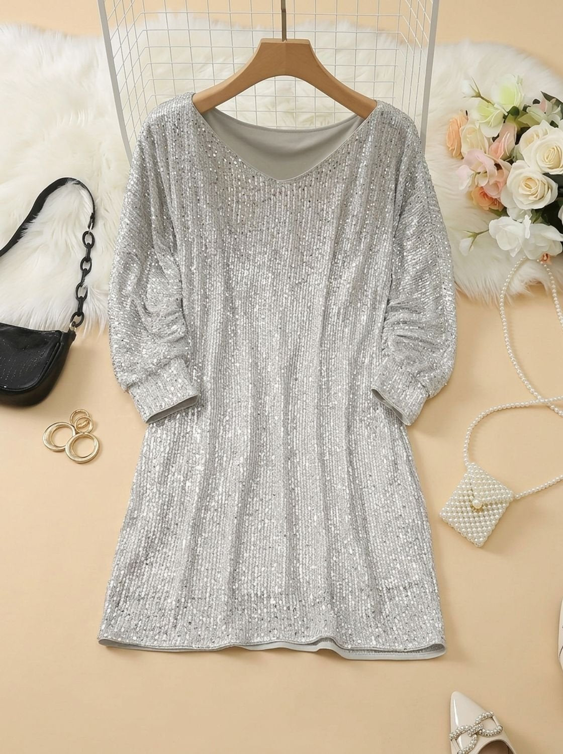 Women's Sequin One-Shoulder Mini Christmas Party Dress