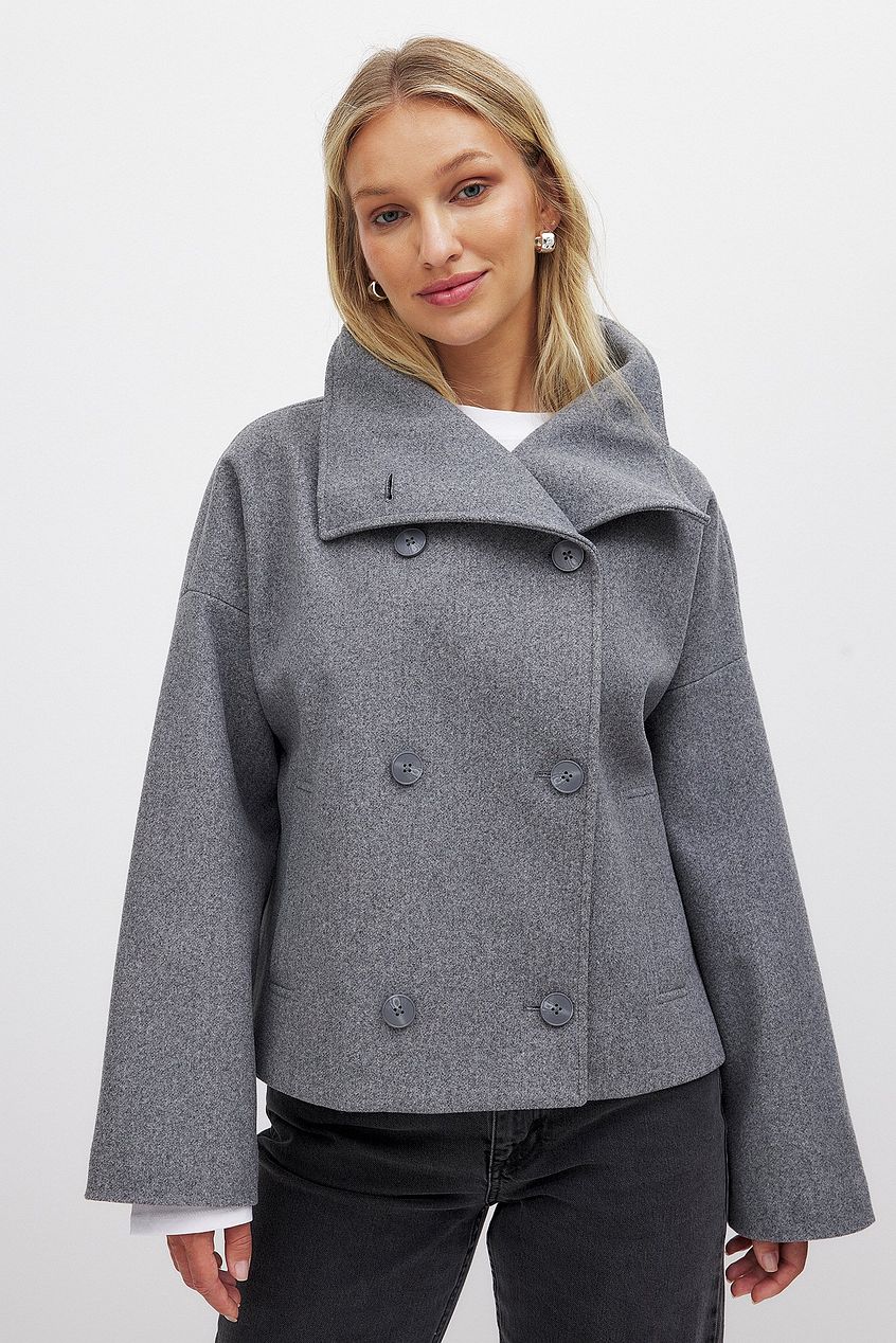 Women's Short Wool-Blend Jacket with Double Snap Closure