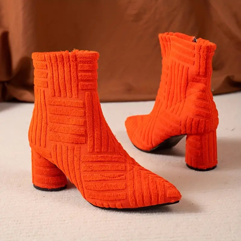 Women's Solid Colour Boots with Block Heel