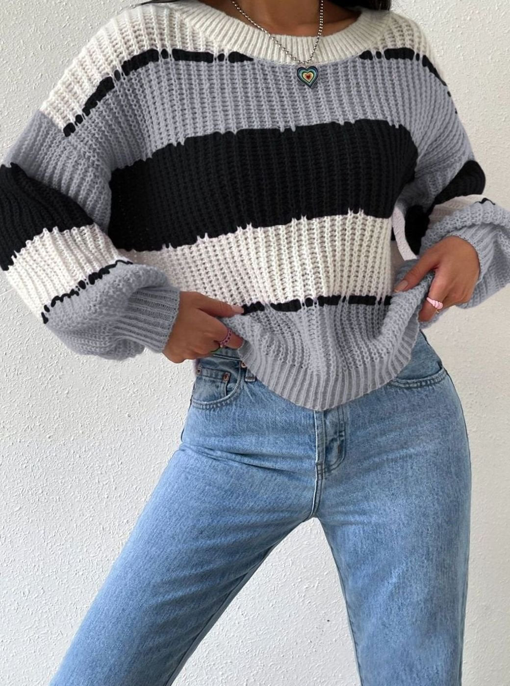 Women's Striped Chunky-Knit Relaxed-Fit Pullover Sweater