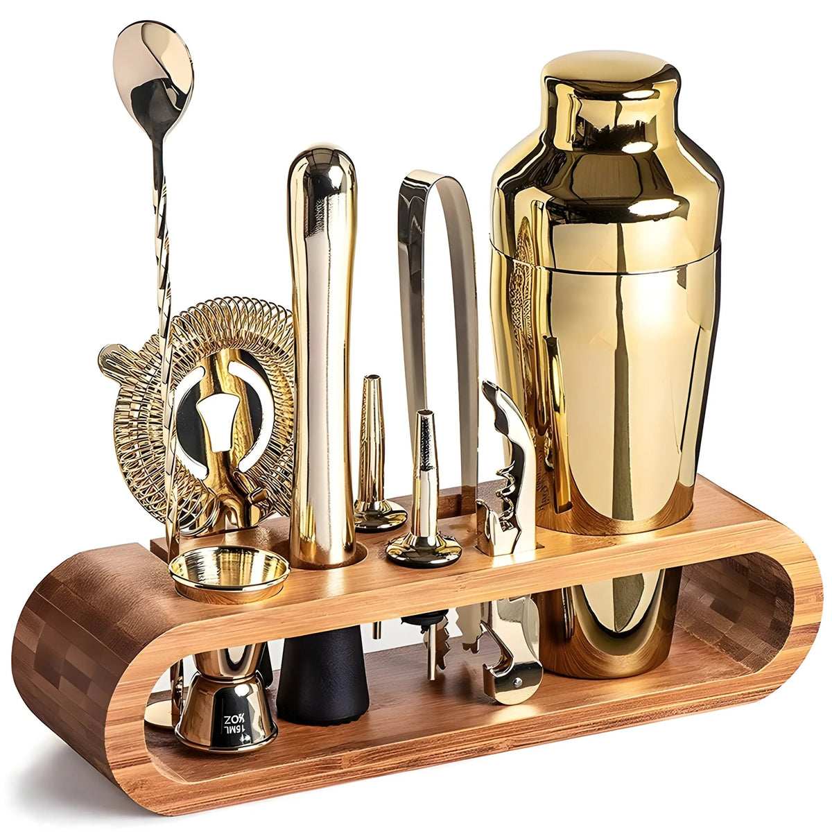 10-Piece Stainless Steel Cocktail Tool Set with Bamboo Stand