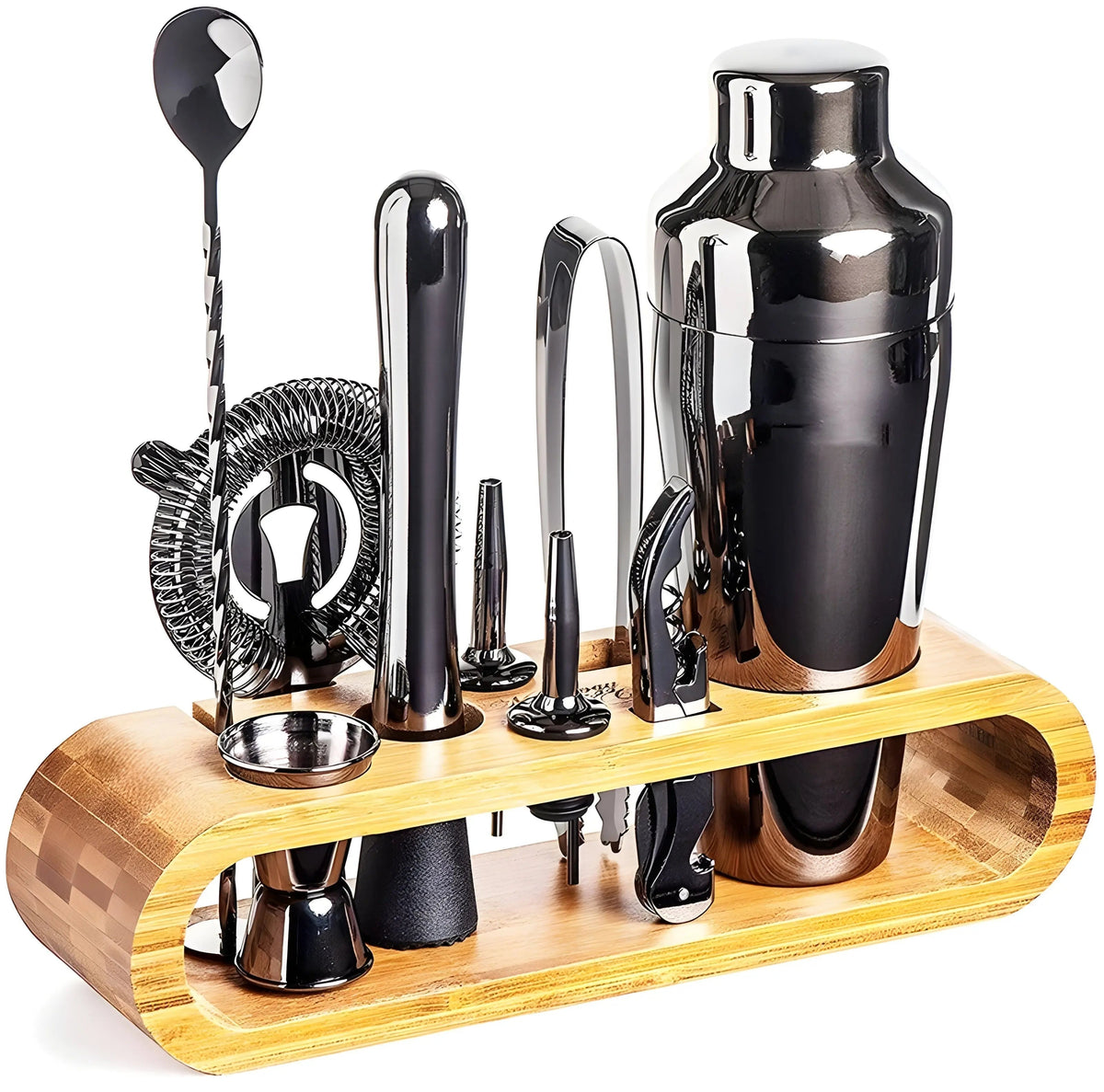 10-Piece Stainless Steel Cocktail Tool Set with Bamboo Stand