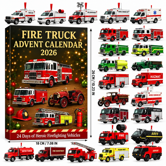 2026 24-Day Fire Truck Advent Calendar for Kids with Festive Countdown