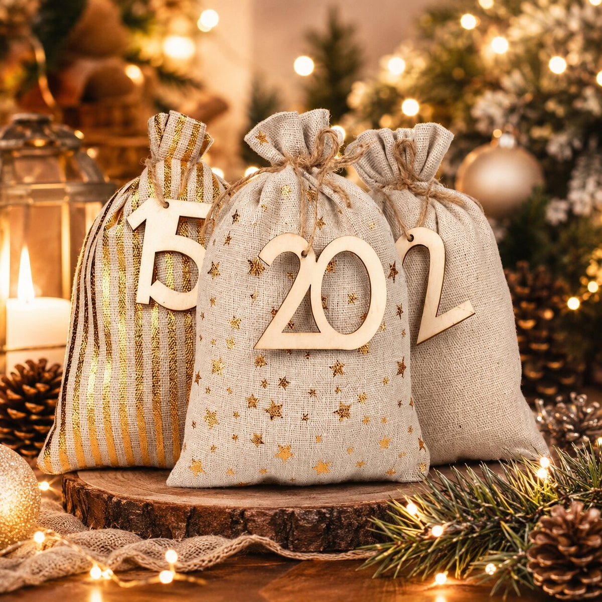 2026 Advent Calendar Bags — 24 Numbered Fillable Gift Bags