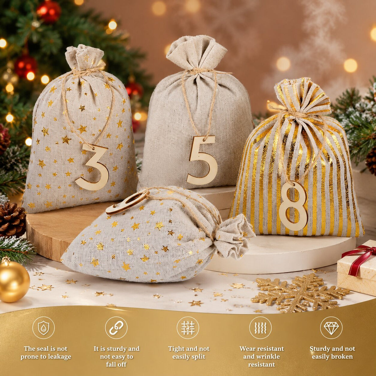 2026 Advent Calendar Bags — 24 Numbered Fillable Gift Bags