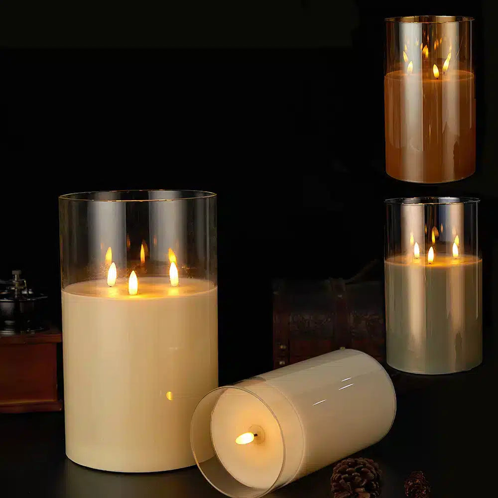 3-Flame LED Candle - Gold, Grey or White