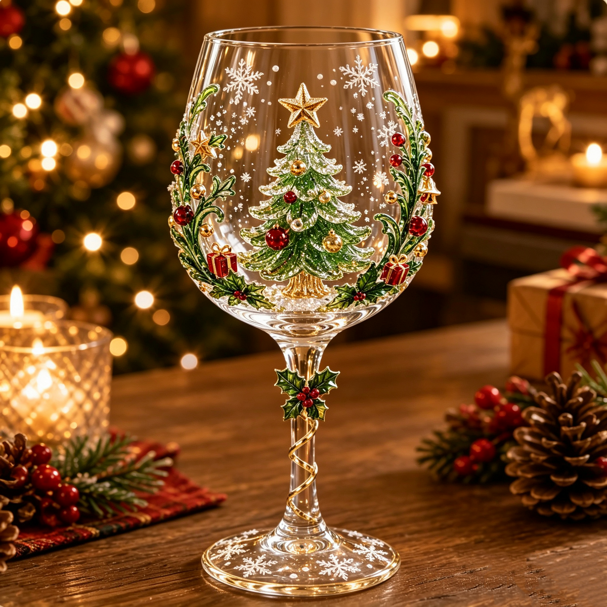 3D Christmas Wine Glasses