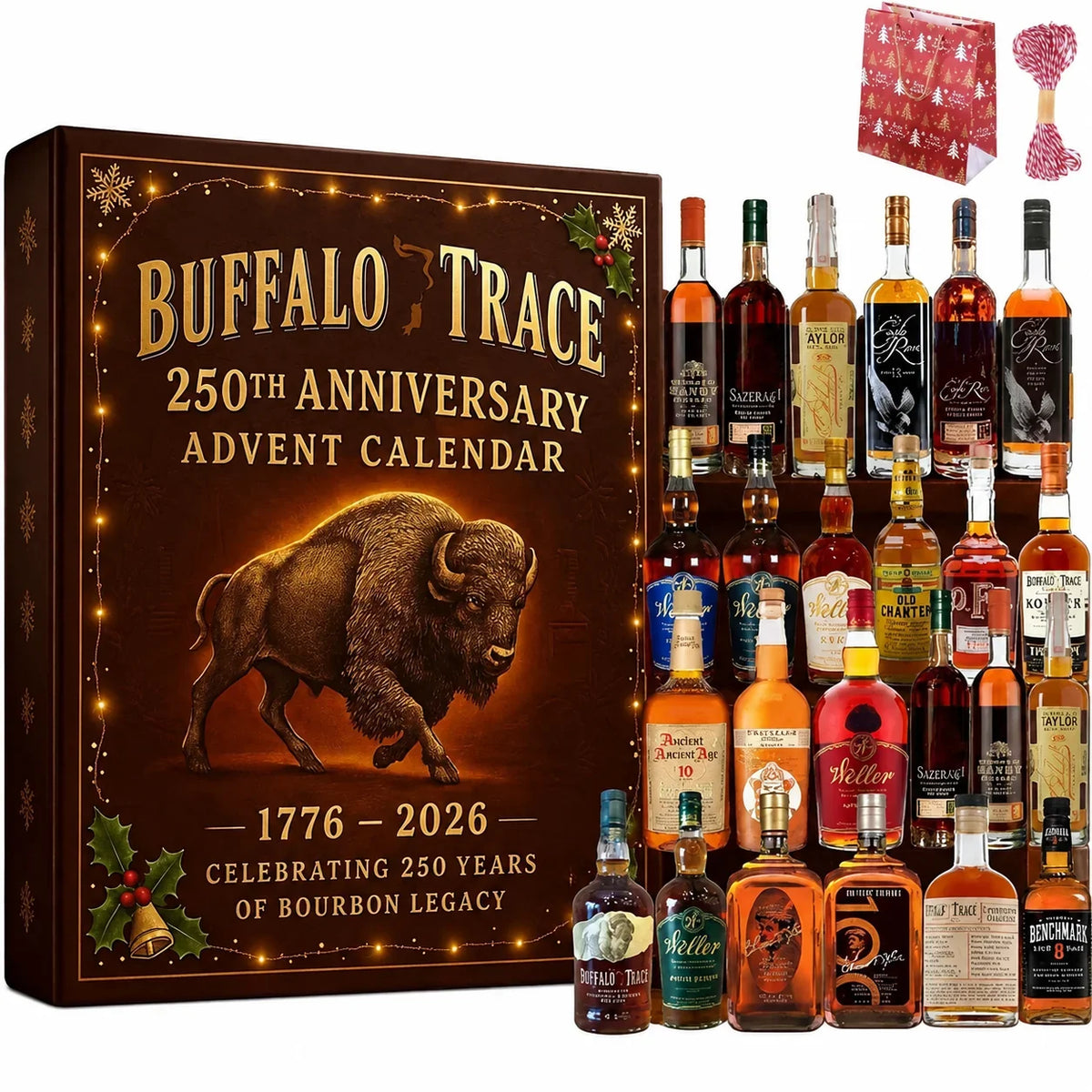 Advent Calendar with Mini Bottle Ornaments – 24-Day Bourbon Whiskey Themed Countdown