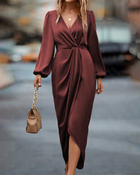Agnès - Belted Wrap Dress with Long Sleeves and Slit