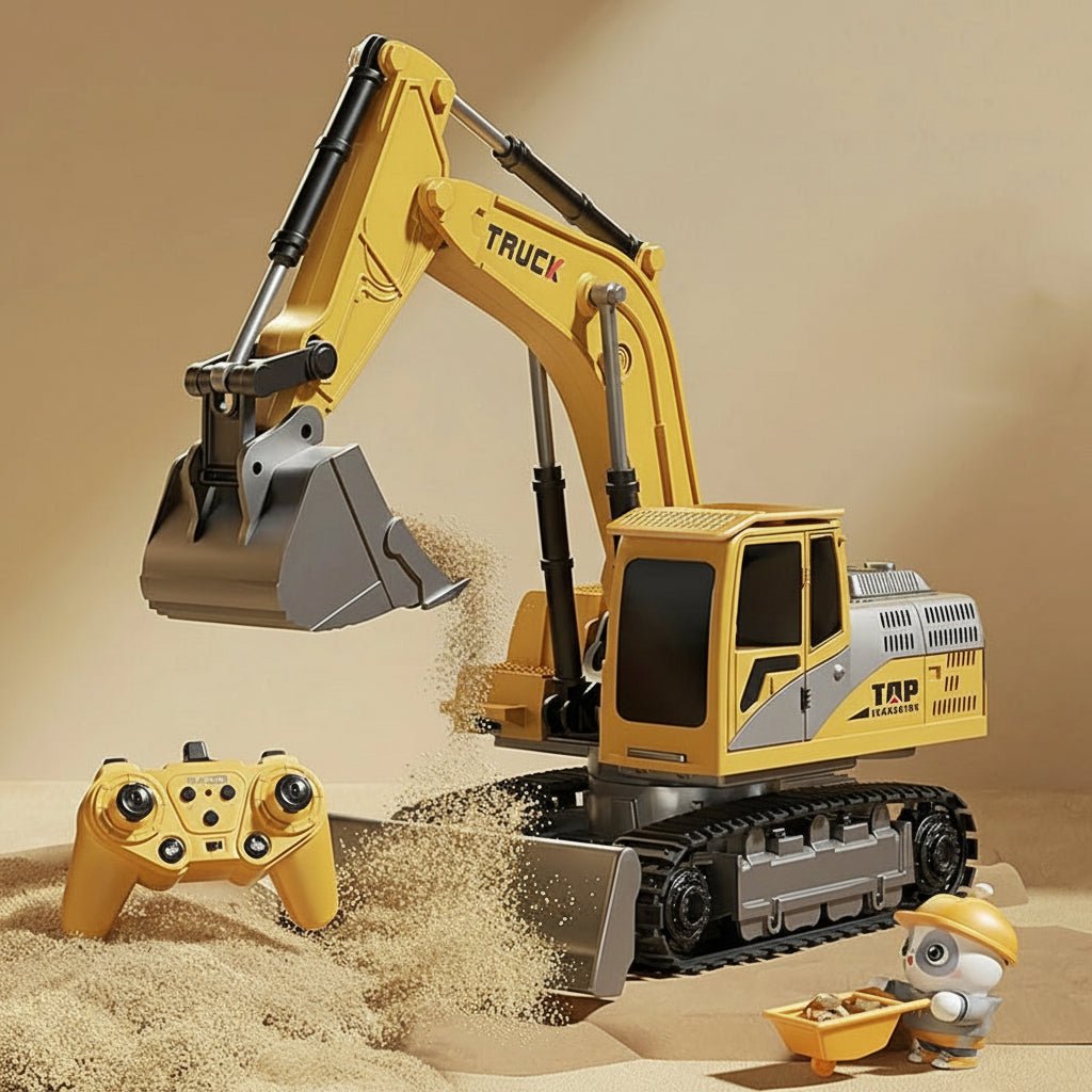 BAUPOWER – Remote-controlled excavator made of metal alloy with light and sound effects