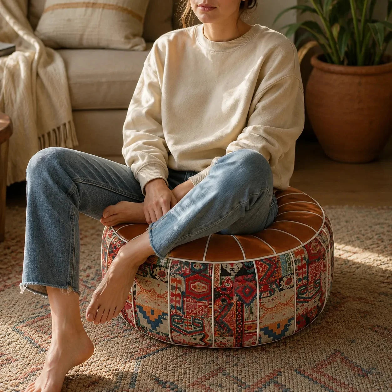 Bohemian Storage Ottoman Pouf with Hidden Compartment