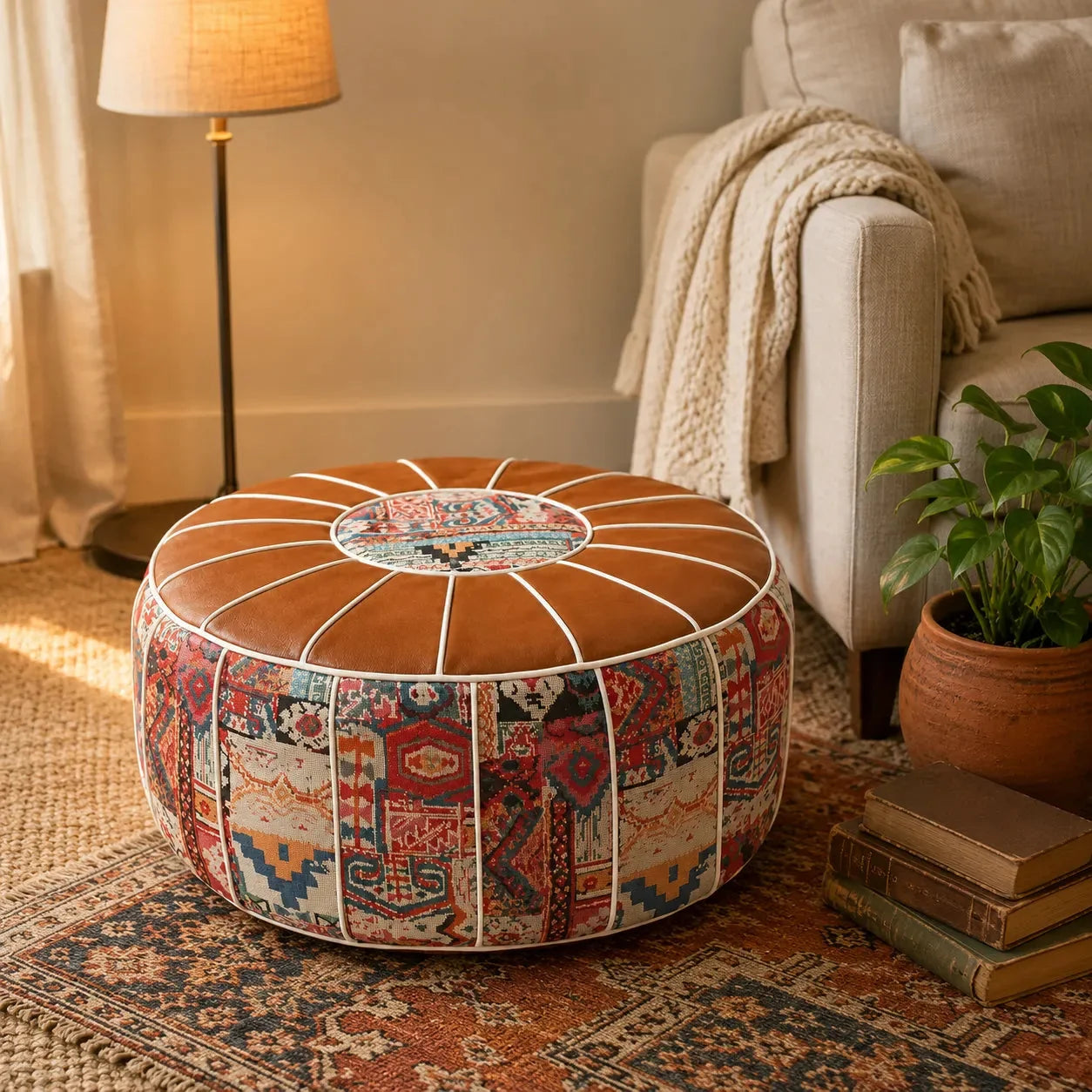 Bohemian Storage Ottoman Pouf with Hidden Compartment