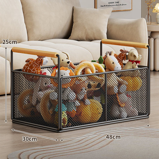 Breathable Diamond Mesh Toy & Home Storage Bin with Ergonomic Wooden Handles