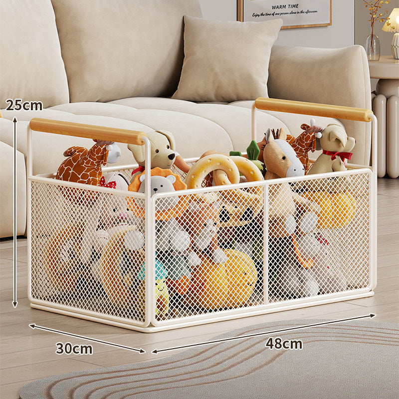 Breathable Diamond Mesh Toy & Home Storage Bin with Ergonomic Wooden Handles