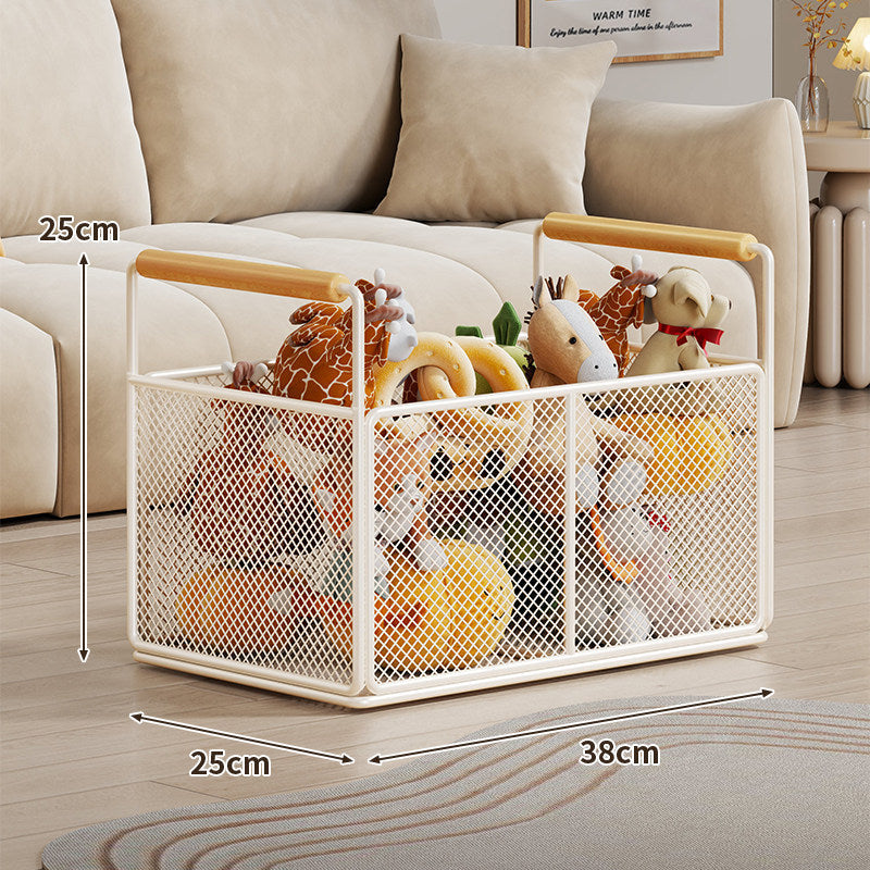 Breathable Diamond Mesh Toy & Home Storage Bin with Ergonomic Wooden Handles