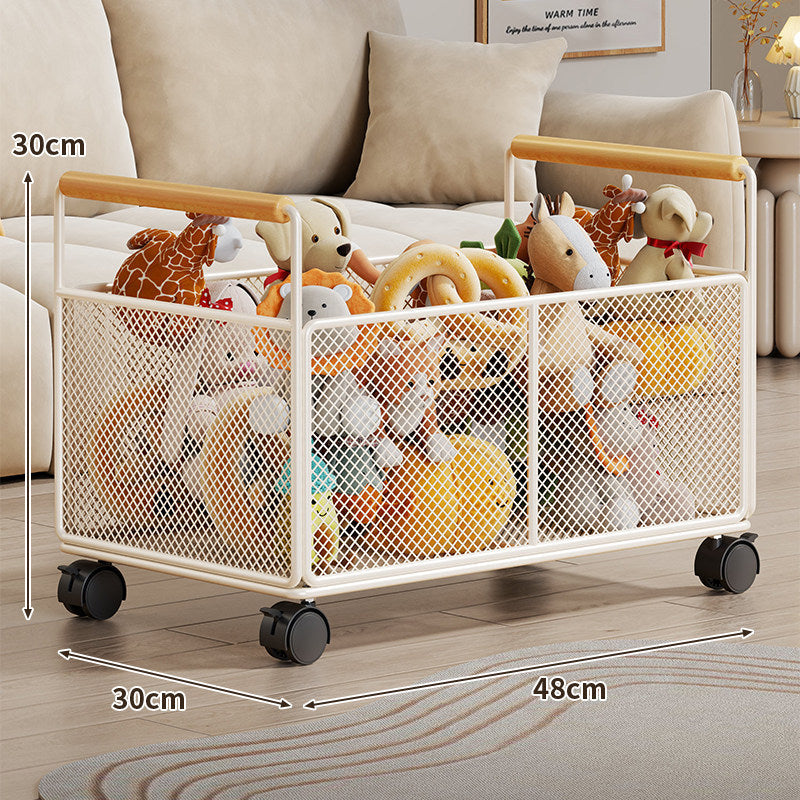 Breathable Diamond Mesh Toy & Home Storage Bin with Ergonomic Wooden Handles